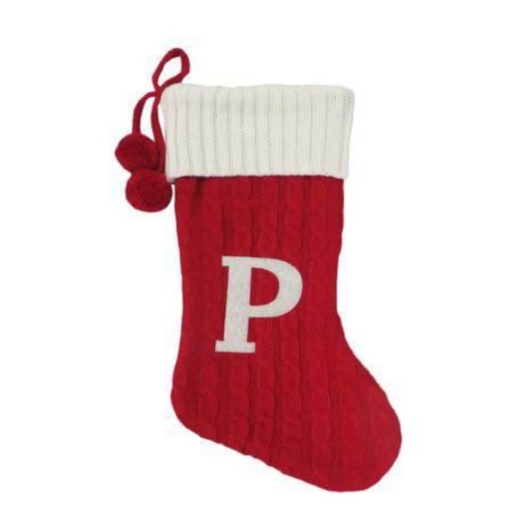 BRAND NEW holiday time 19in knit “ P “ Christmas stocking - Picture 1 of 2